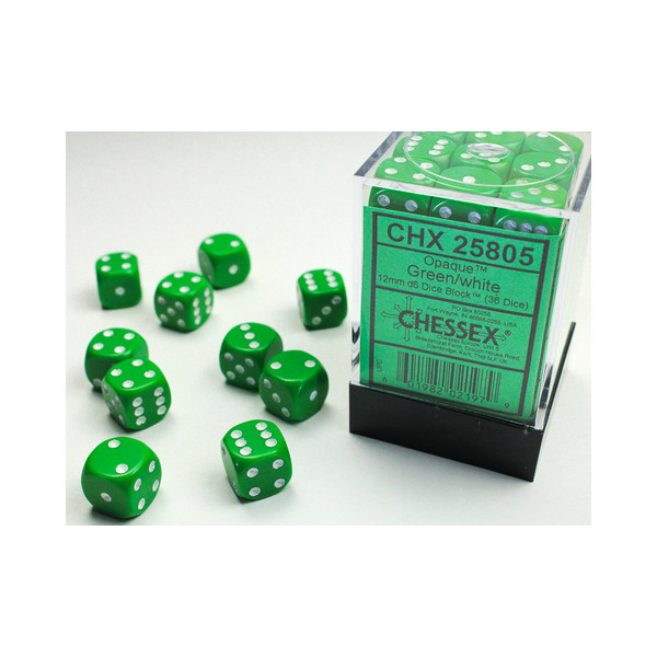 Opaque 12mm D6 Green/white Dice Block™ (36 dice)