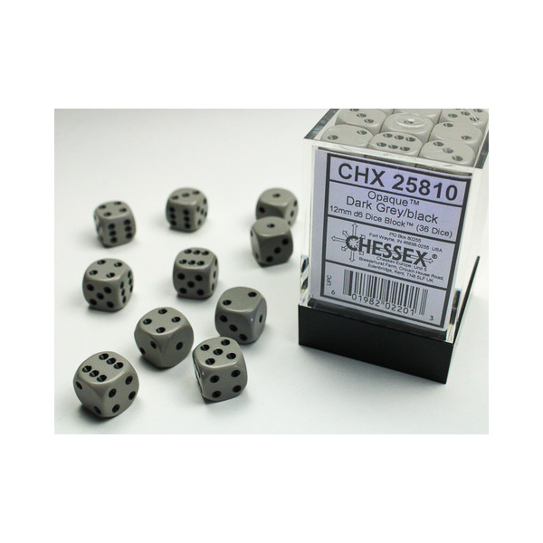 Opaque 12mm D6 Dark Grey/black Dice Block™ (36 dice)