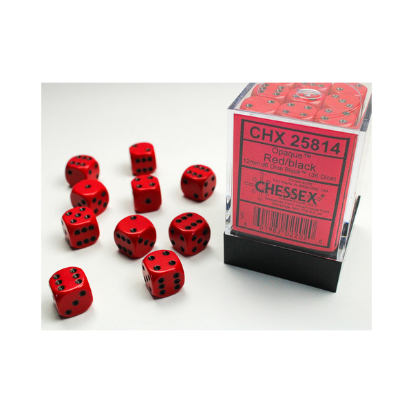 Opaque 12mm D6 Red/black Dice Block™ (36 dice)