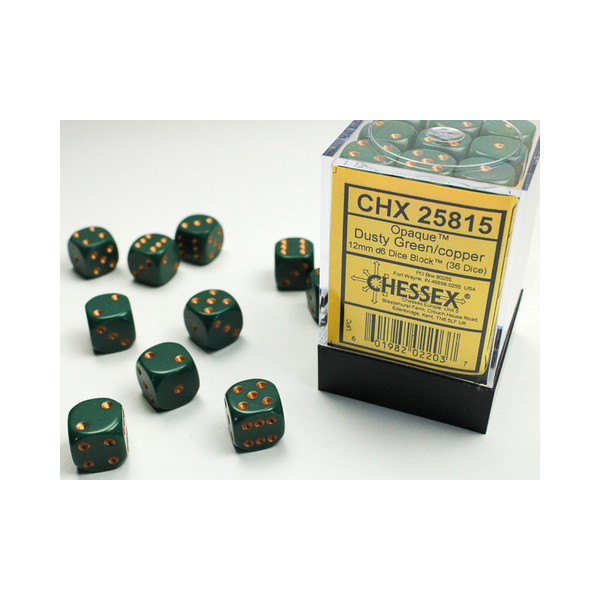 Opaque 12mm D6 Dusty Green/copper Dice Block™ (36 dice)