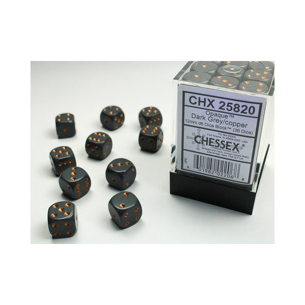 Opaque 12mm D6 Dark Grey/copper Dice Block™ (36 dice)