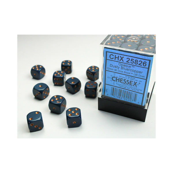 Opaque 12mm D6 Dusty Blue/copper Dice Block™ (36 dice)