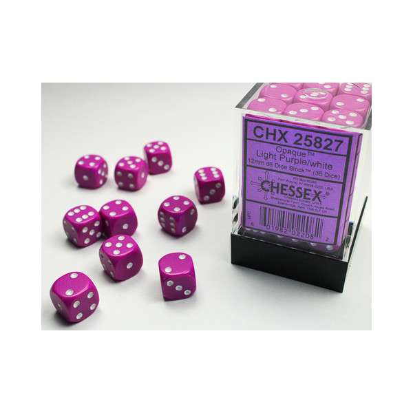 Opaque 12mm D6 Light Purple/white Dice Block™ (36 dice)